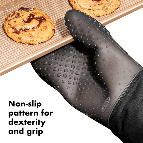 Heat Resistant Black Oven Mitt | Non-Slip Silicone Grip Kitchen Glove for Baking, Cooking & BBQ
