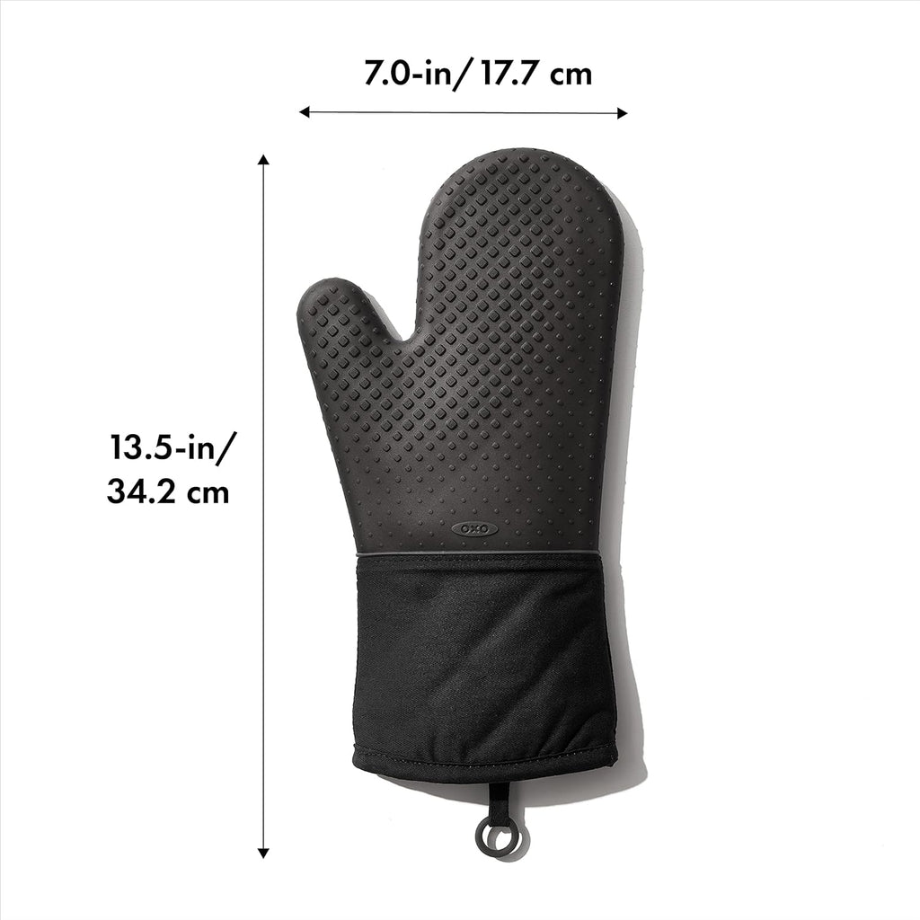 Heat Resistant Black Oven Mitt | Non-Slip Silicone Grip Kitchen Glove for Baking, Cooking & BBQ