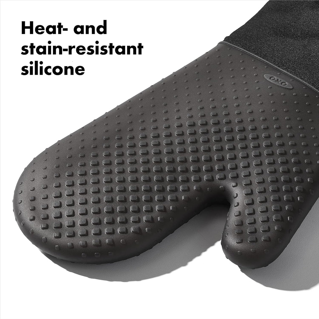 Heat Resistant Black Oven Mitt | Non-Slip Silicone Grip Kitchen Glove for Baking, Cooking & BBQ