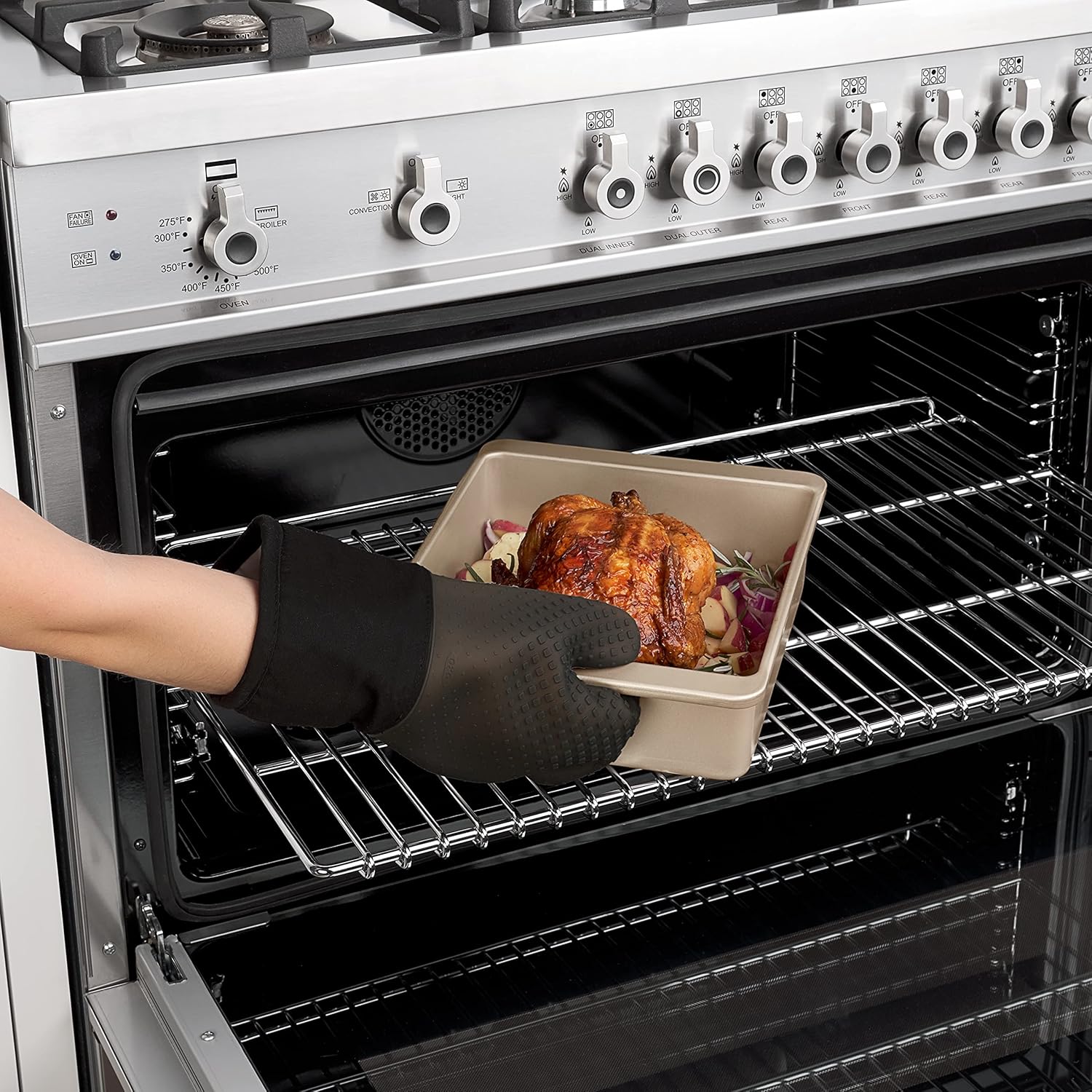 Heat Resistant Black Oven Mitt | Non-Slip Silicone Grip Kitchen Glove for Baking, Cooking & BBQ