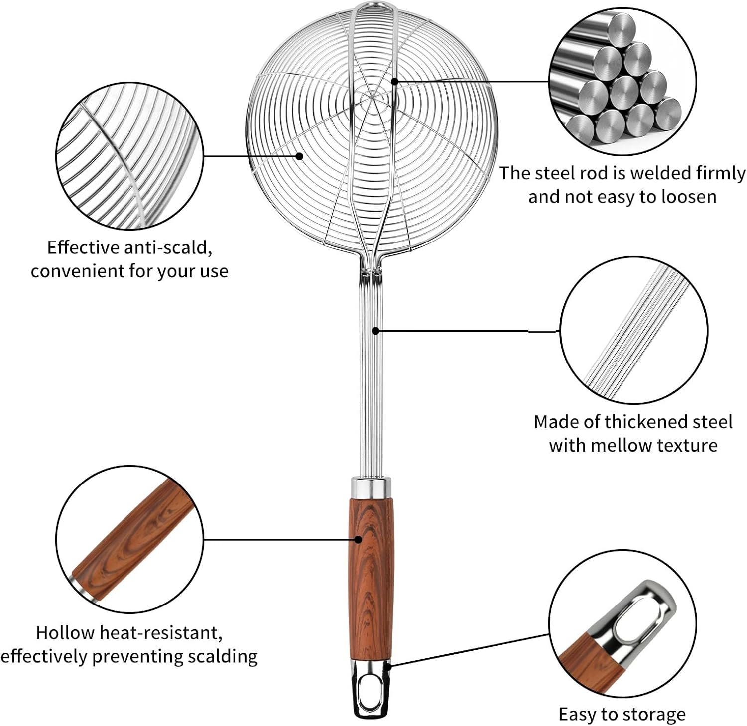 Spider Strainer Skimmer Spoon with Heat-Resistant Handle | Stainless Steel Mesh Ladle for Frying, Boiling & Draining Oil