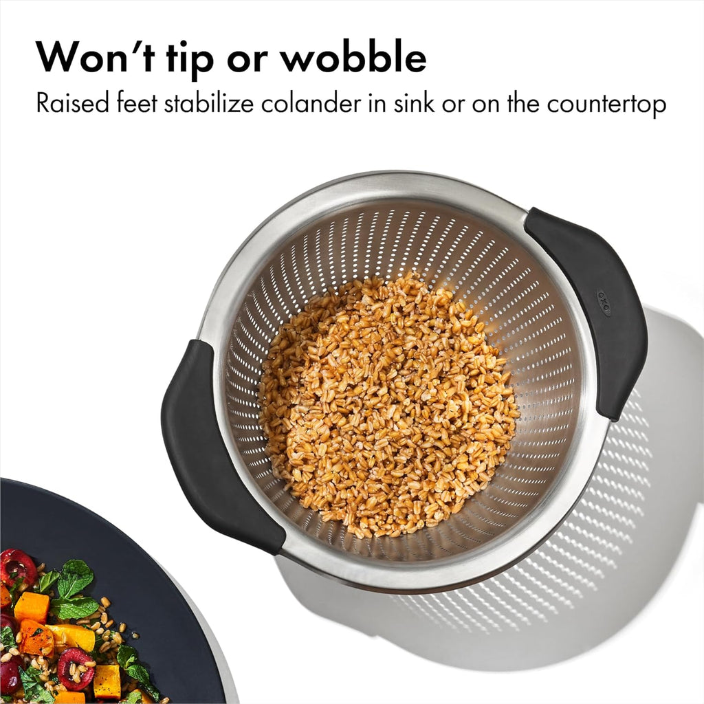 Good Grips Stainless Steel Colander, 5 qt. Capacity, Non-Slip Handle Kitchen Strainer