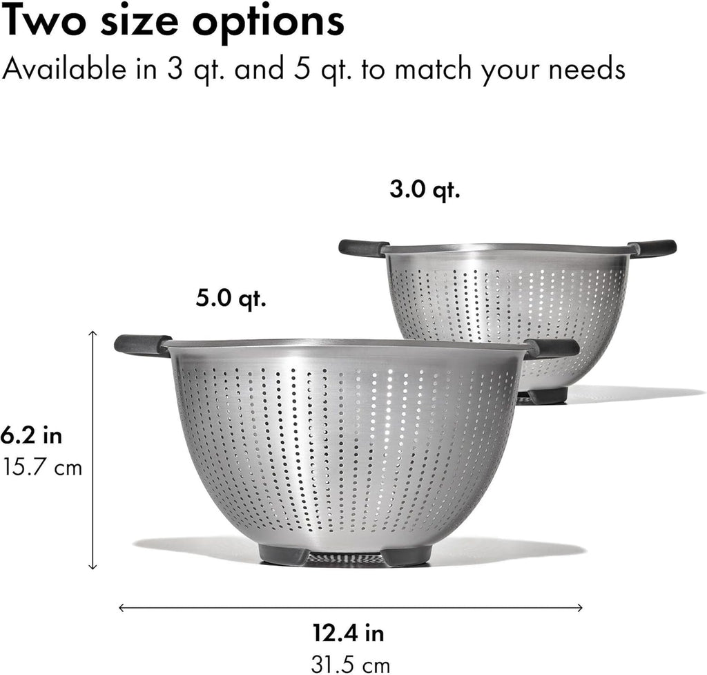 Good Grips Stainless Steel Colander, 5 qt. Capacity, Non-Slip Handle Kitchen Strainer