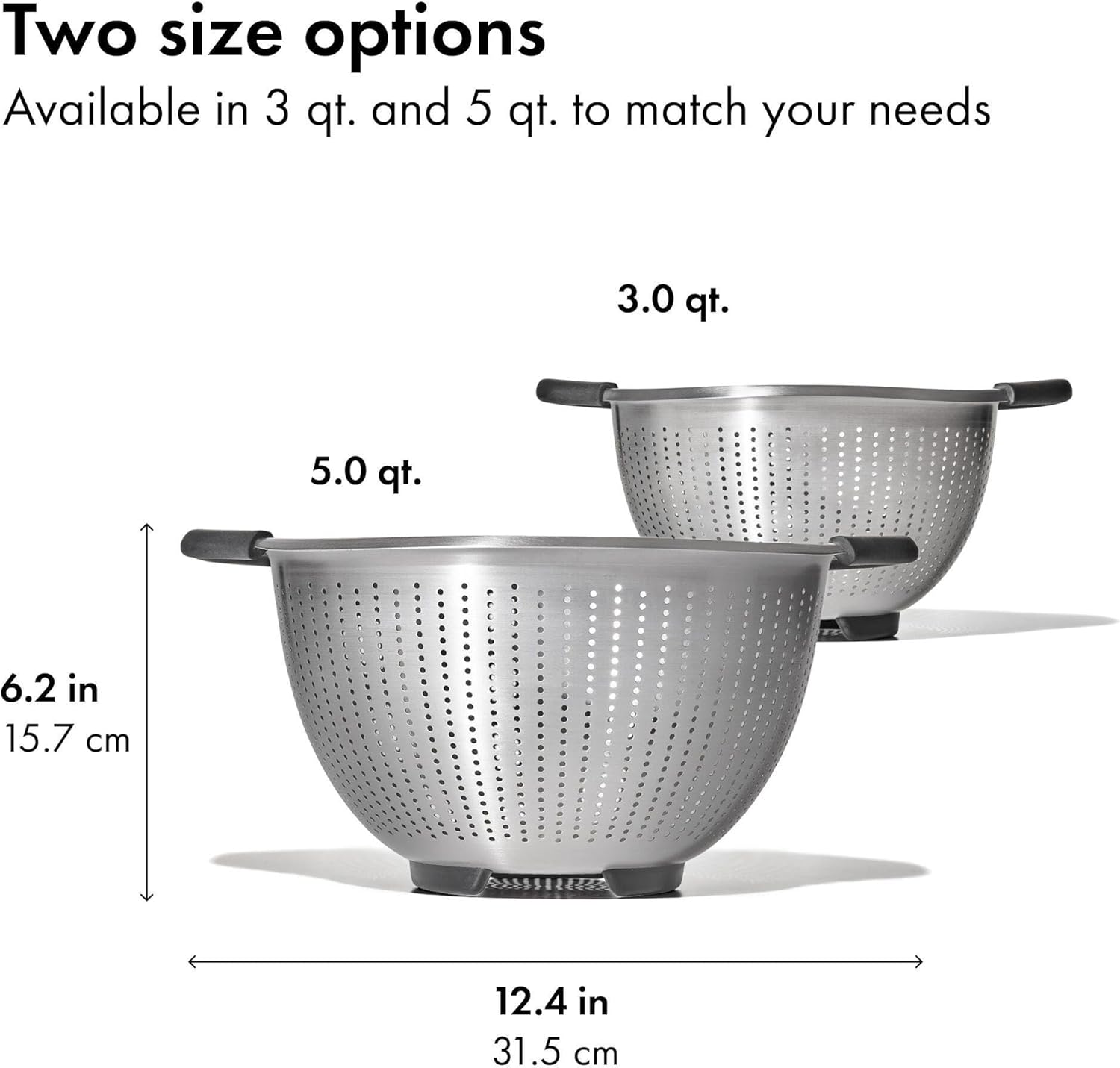 Good Grips Stainless Steel Colander, 5 qt. Capacity, Non-Slip Handle Kitchen Strainer