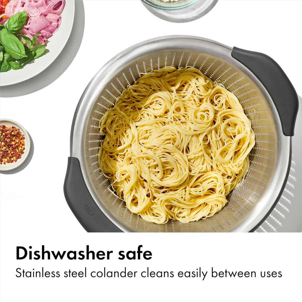 Good Grips Stainless Steel Colander, 5 qt. Capacity, Non-Slip Handle Kitchen Strainer