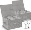 Wine Glass Storage Box for 24 Glasses | 9.2" Tall Protective Organizer Case with Dividers for Safe Kitchen & Cabinet Storage